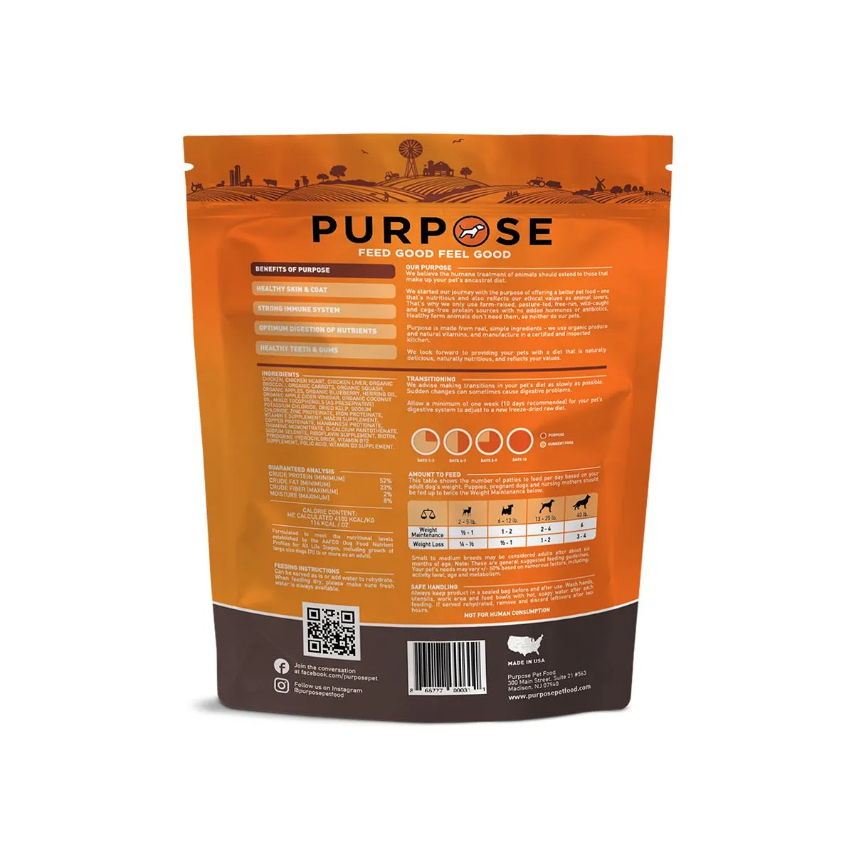 PURPOSE Freeze Dried Raw Dog Food - Chicken & Veggie Freeze 14 oz.