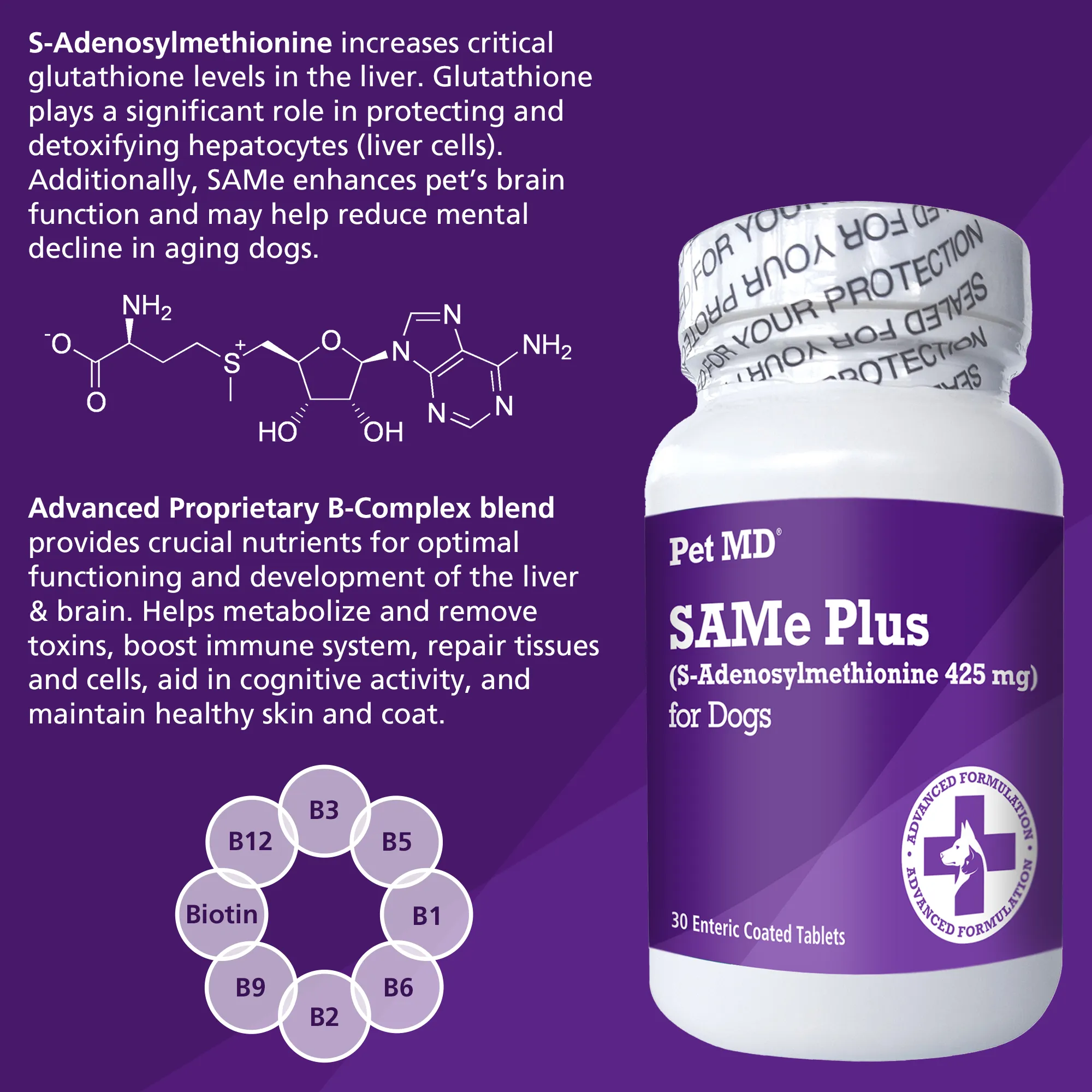 SAMe Plus S-Adenosyl 425mg Liver Supplement for Dogs - 30 Count