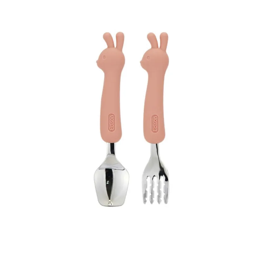 Silicone Handle Stainless Steel Spoon Fork Set with Case -Animals (2  Years Old)