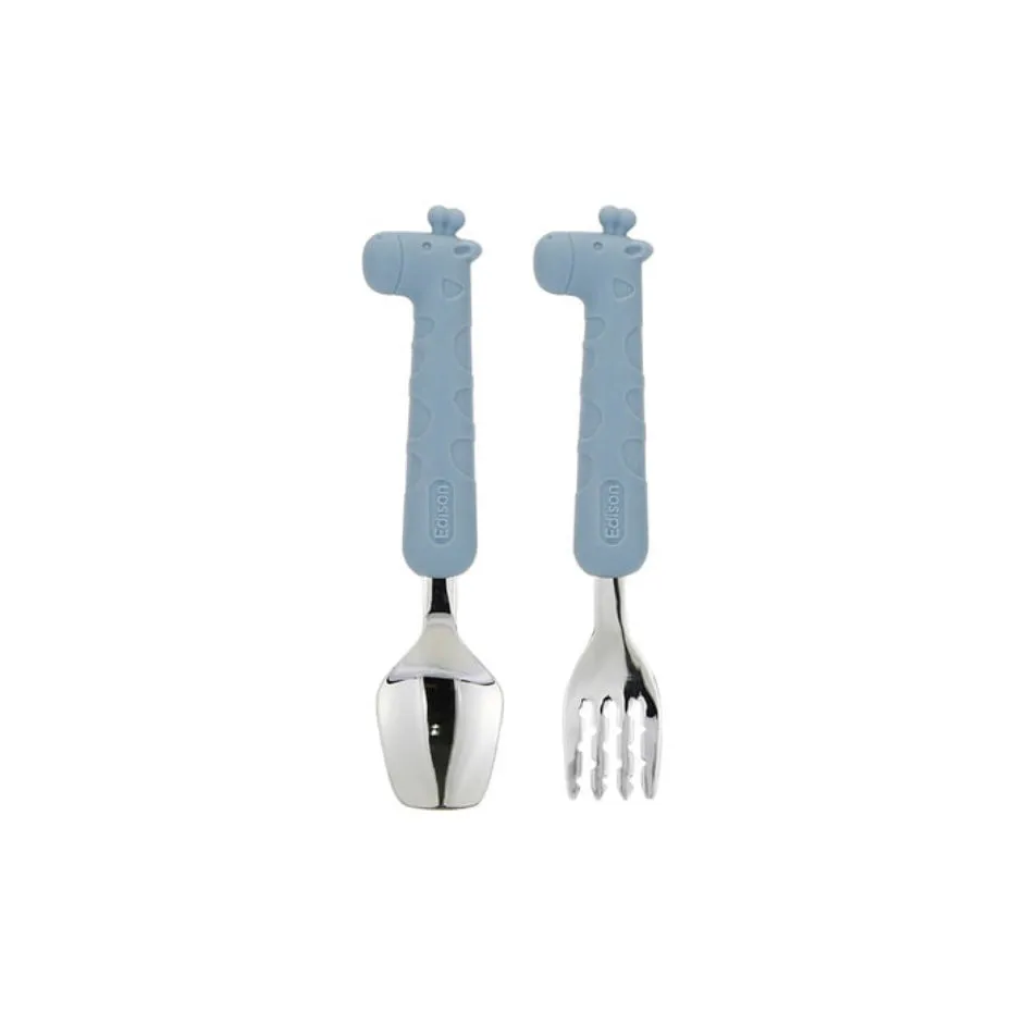Silicone Handle Stainless Steel Spoon Fork Set with Case -Animals (2  Years Old)