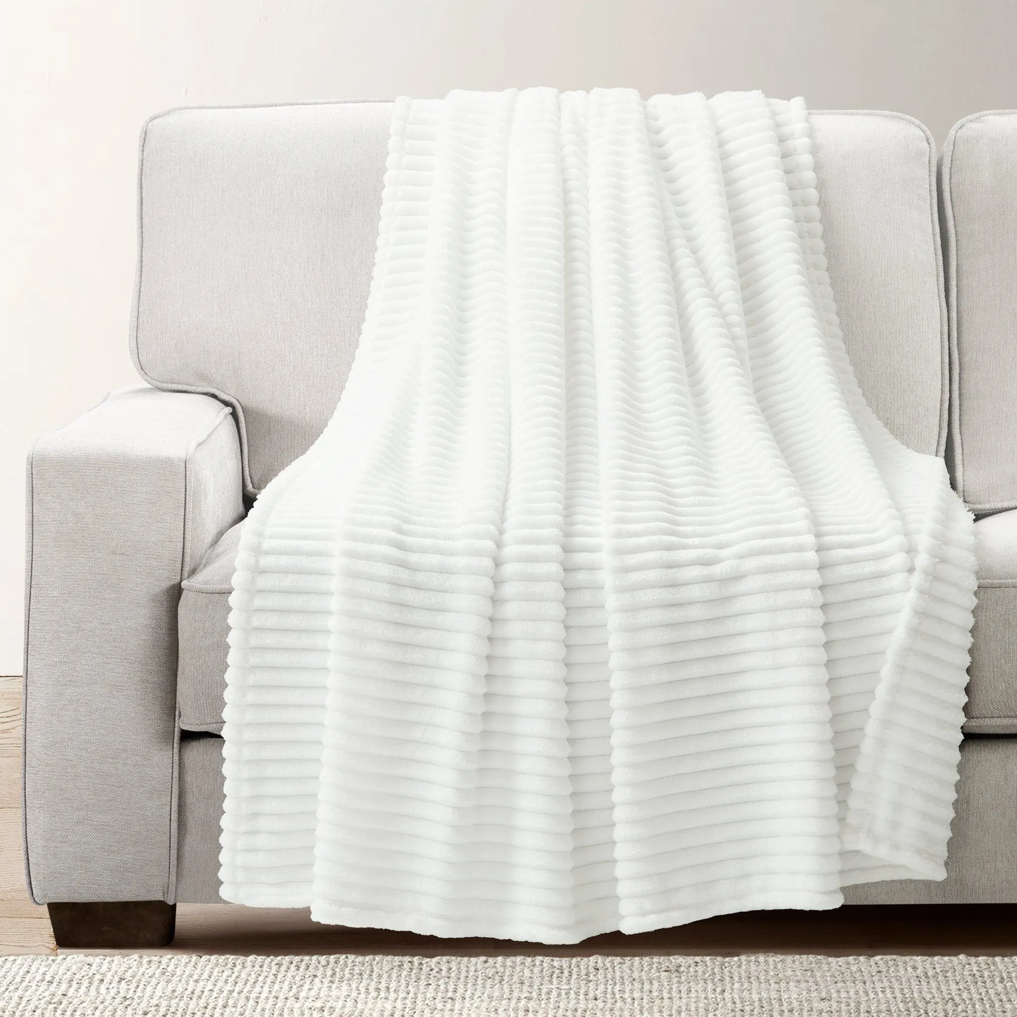Super Cozy Ultra Soft Ribbed Faux Fur Throw Blanket
