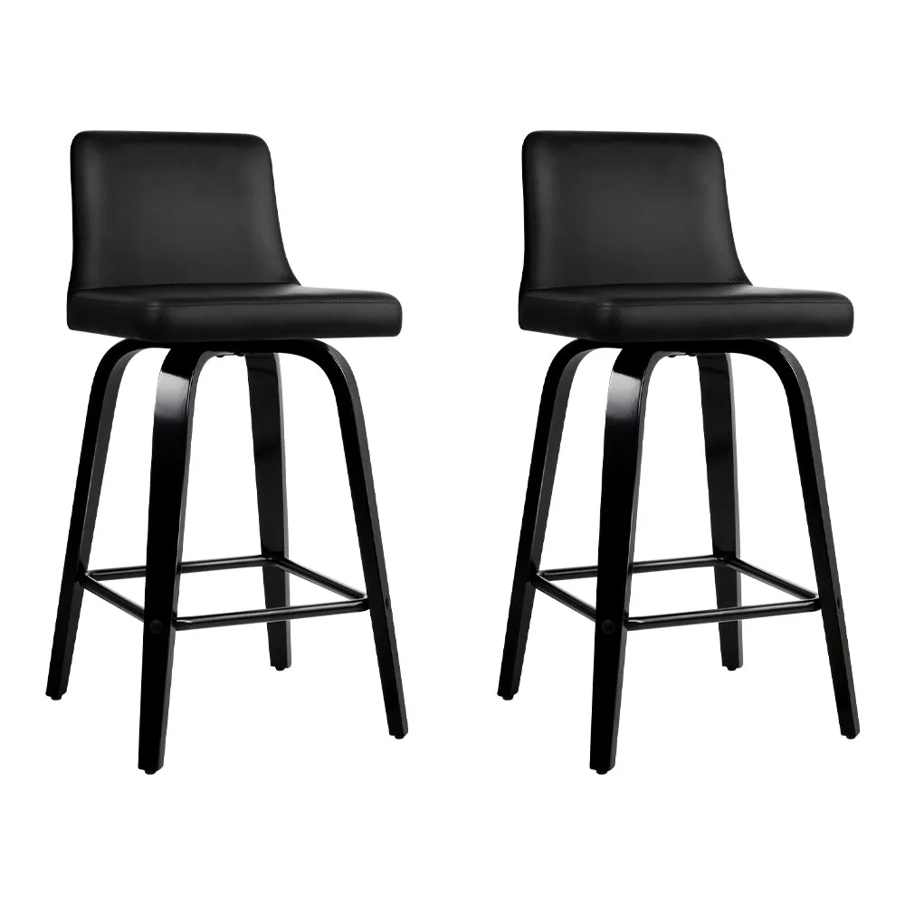 Two Bar Stools Kitchen Leather Barstools Swivel Wooden Chairs
