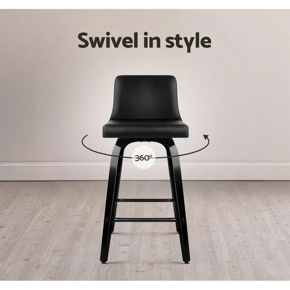 Two Bar Stools Kitchen Leather Barstools Swivel Wooden Chairs
