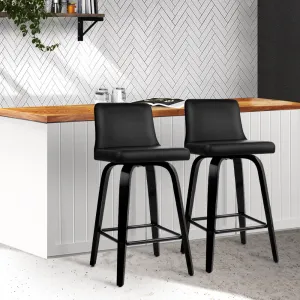 Two Bar Stools Kitchen Leather Barstools Swivel Wooden Chairs