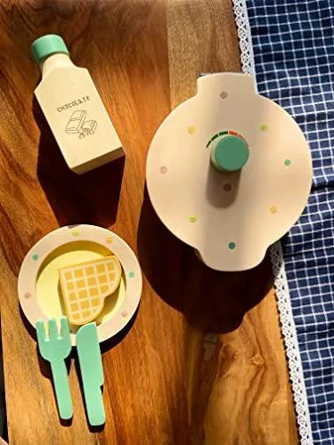 Wooden Waffle Maker -Sweet Treat Toddler & Kids Pretend Play Cooking Toy Set | Imagination and Creativity for 1 Year   (Beige)