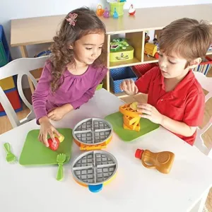 Wooden Waffle Maker -Sweet Treat Toddler & Kids Pretend Play Cooking Toy Set | Imagination and Creativity for 1 Year   (Beige)